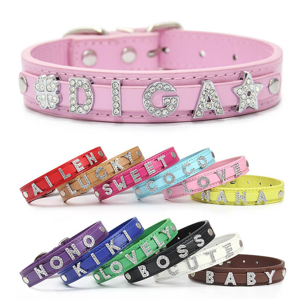 Bling Personalized Dog Pet Puppy Cat Collar | Custom Leather Dog