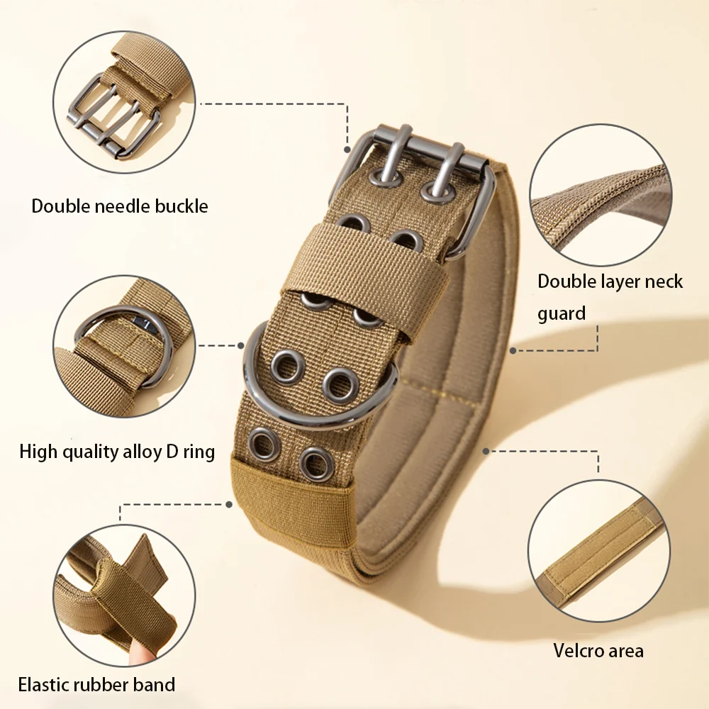 Adjustable Military Dog Collar Metal D-Ring and Buckle Working Dog