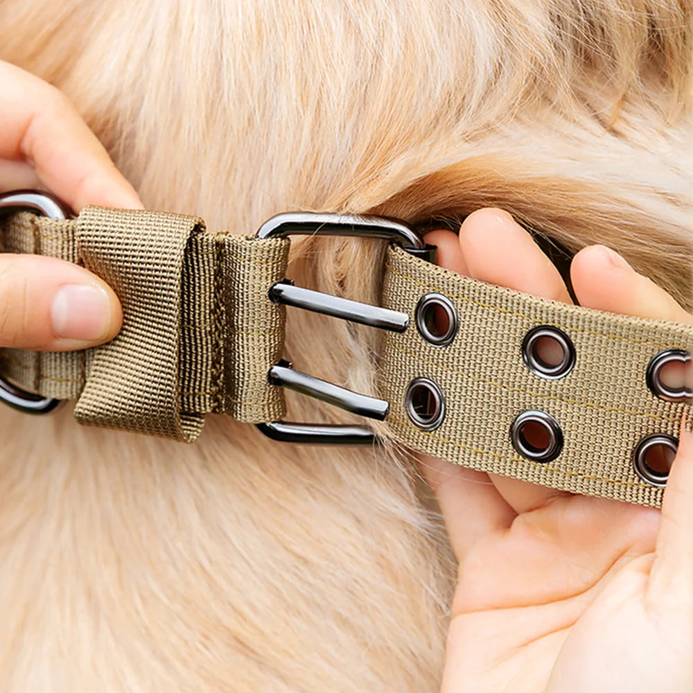 Adjustable Military Dog Collar Metal D-Ring and Buckle Working Dog