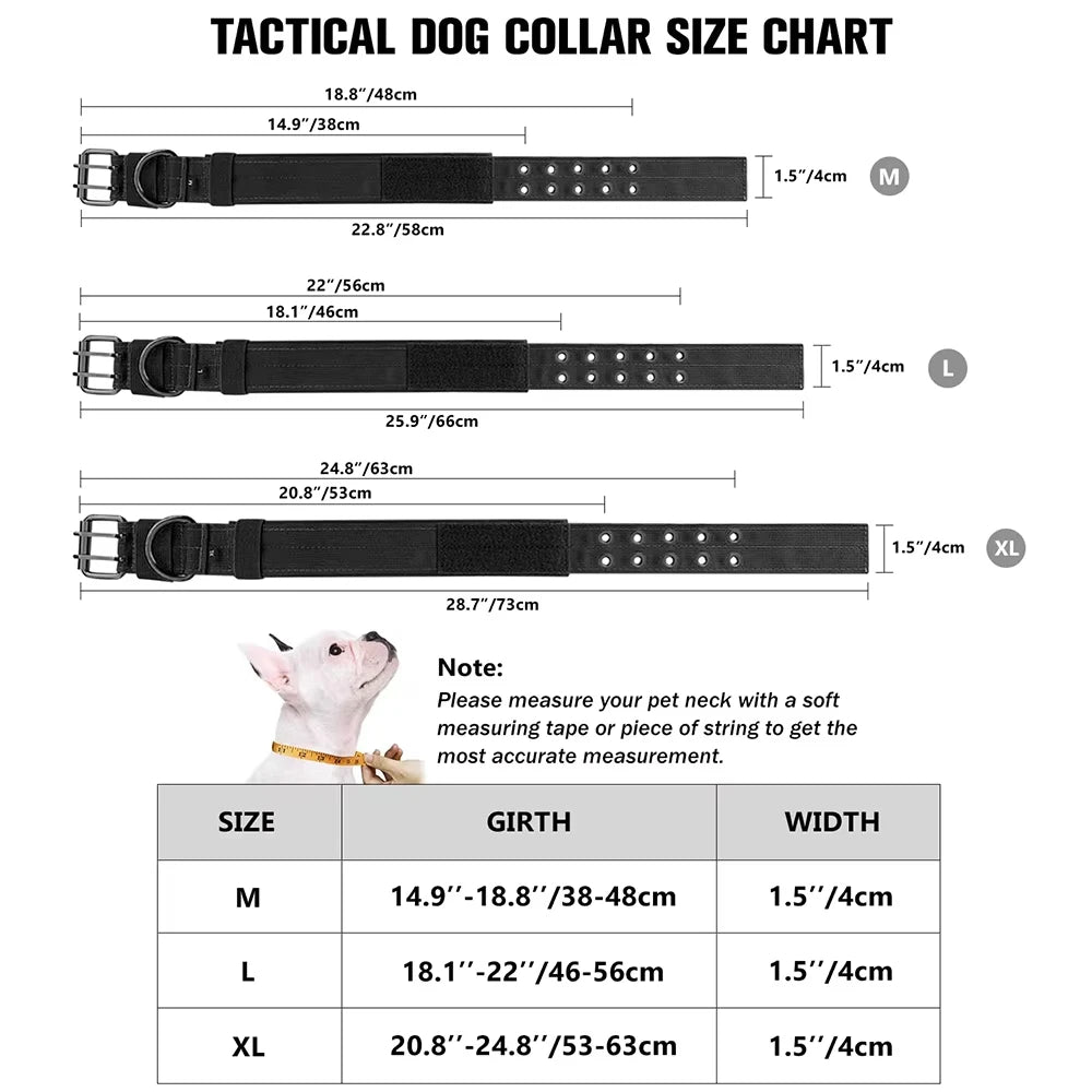 Adjustable Military Dog Collar Metal D-Ring and Buckle Working Dog