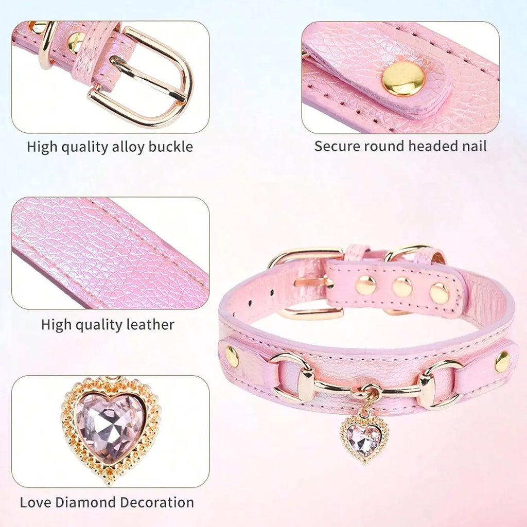 1Pc PU Leather Delicate Pet Dog Collar, High-Quality Leather Fabric