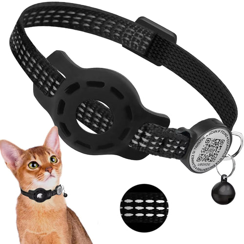 Cat GPS Collar with QR Code Tag & Airtag Case  Reflective Apple Tag