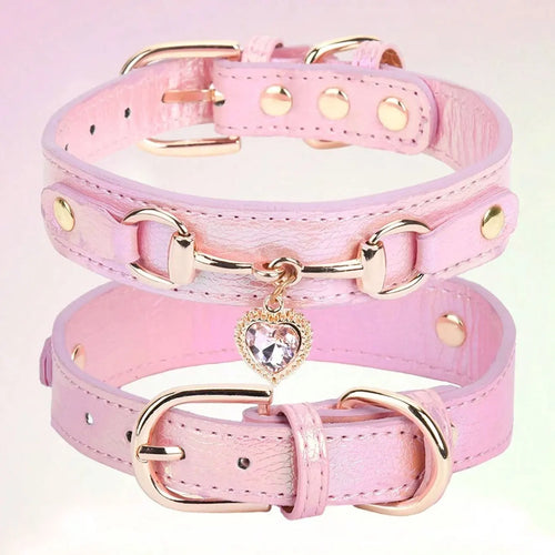 1Pc PU Leather Delicate Pet Dog Collar, High-Quality Leather Fabric
