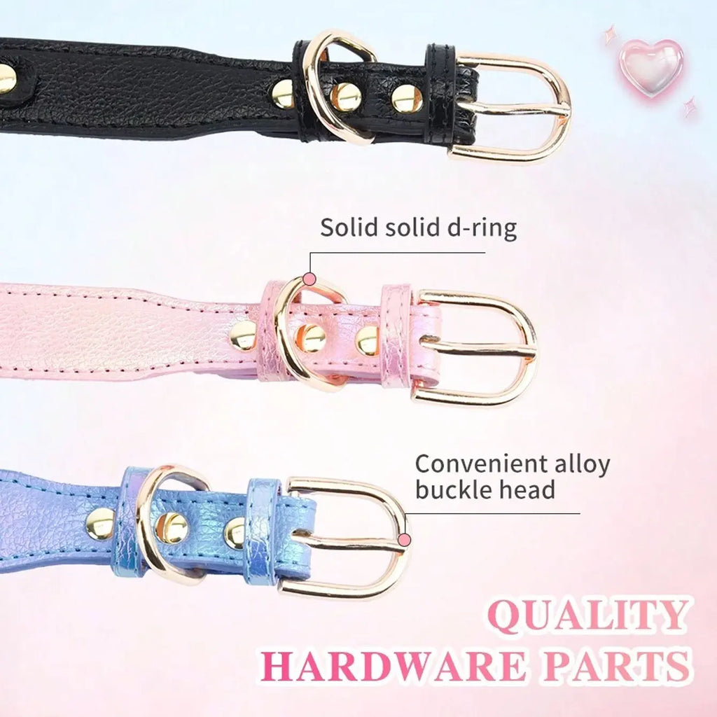 1Pc PU Leather Delicate Pet Dog Collar, High-Quality Leather Fabric