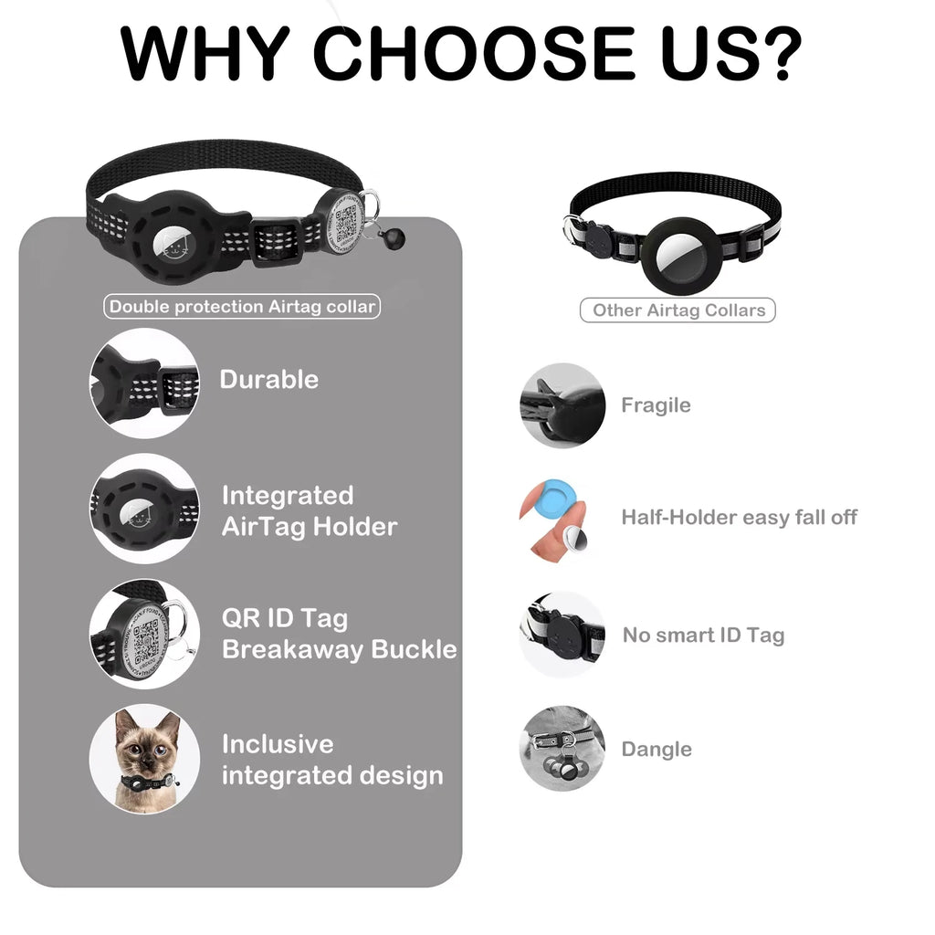 Cat GPS Collar with QR Code Tag & Airtag Case  Reflective Apple Tag