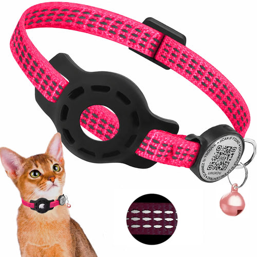 Cat GPS Collar with QR Code Tag & Airtag Case  Reflective Apple Tag
