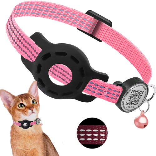 Cat GPS Collar with QR Code Tag & Airtag Case  Reflective Apple Tag